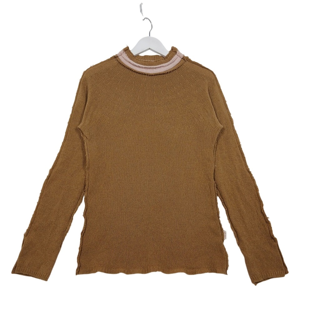 Marni Brown Deconstructed Knit Sweater Pink Trim Made in Italy Size 42